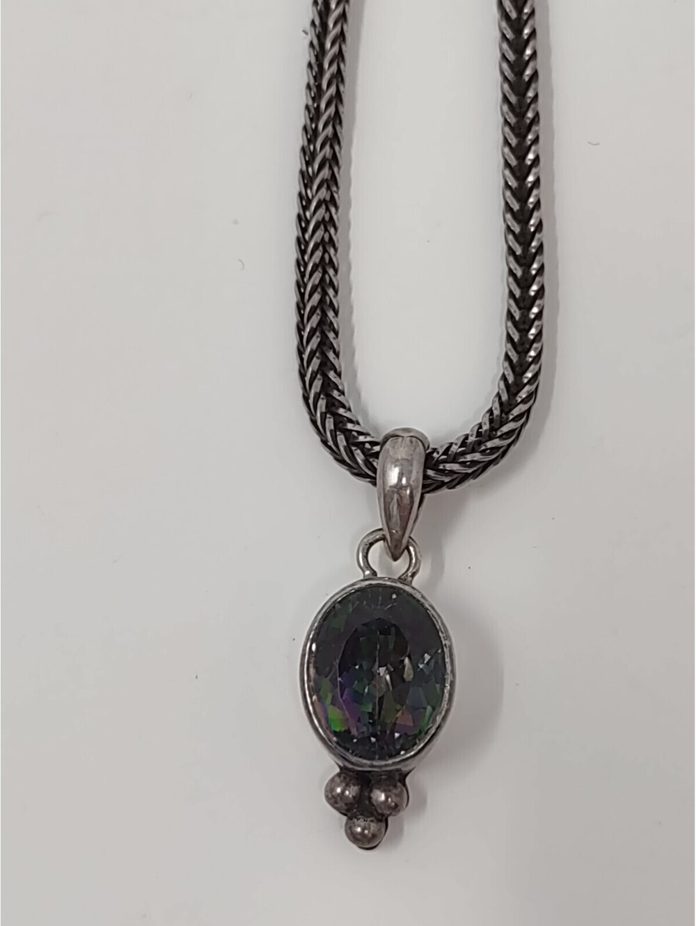 Sterling Silver Oval Mystic Topaz Look Pendant Necklace 16"